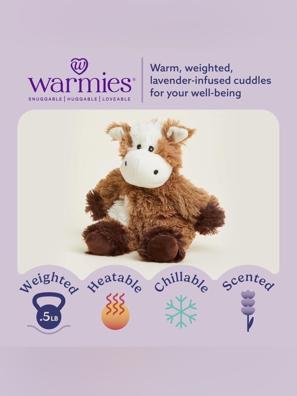WARMIES Snuggable Lavender Infused Microwavable Comfort Cow Stuffed Animal